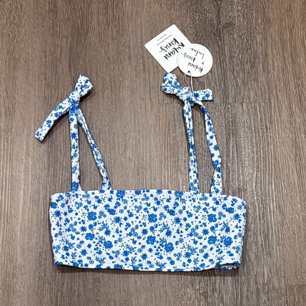 Kulani Kinis X Lulus Blue Floral Tie Strap Bikini Top XS NWT